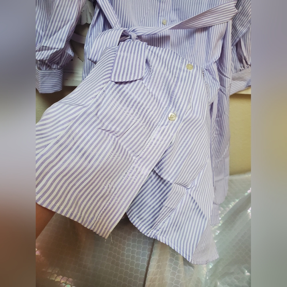 Lavender Pinstripe Shirt Dress NWT Angela Plus Best Fit Lg/XL - Picture 4 of 14